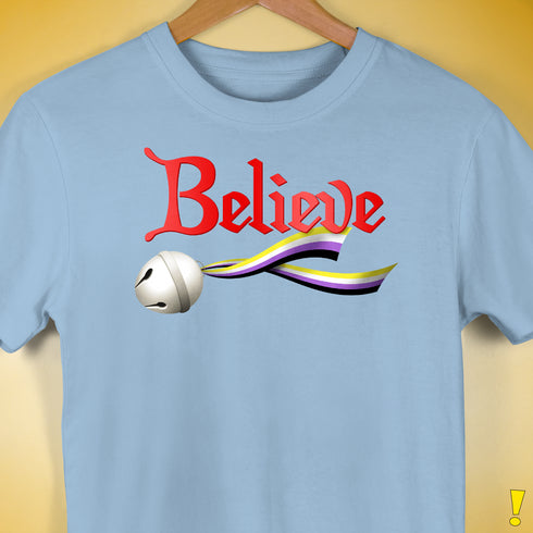 Believe Nonbinary Pride Jingle Bell Premium Unisex T-Shirt - Baby Blue